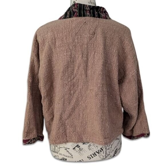 Hilltribe Artsy Boho One Button Jacket S/M S M Linen Tan Brown - Picture 2 of 8